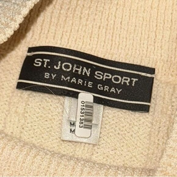 Women’s ST JOHN SPORT ACREAM SNOW FLAKE SEQUIN MOCK TURTLE NECK SWEATER MEDIUM - Picture 6 of 8